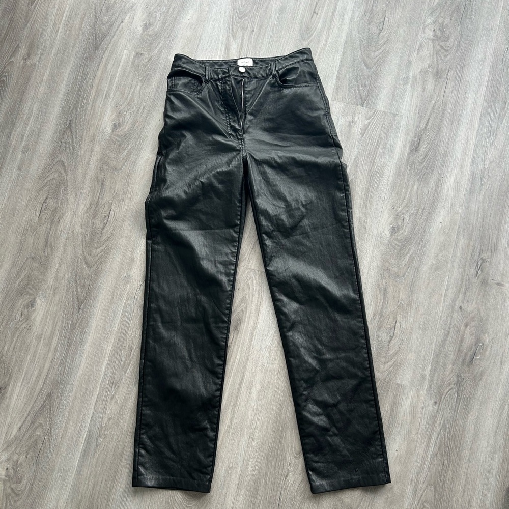 Aritzia Wilfred Black Straight Leg High Waisted Faux Leather Pants